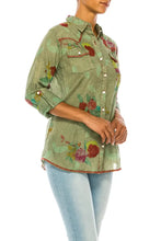 Load image into Gallery viewer, Green Floral Western Shirt with Vintage Wash
