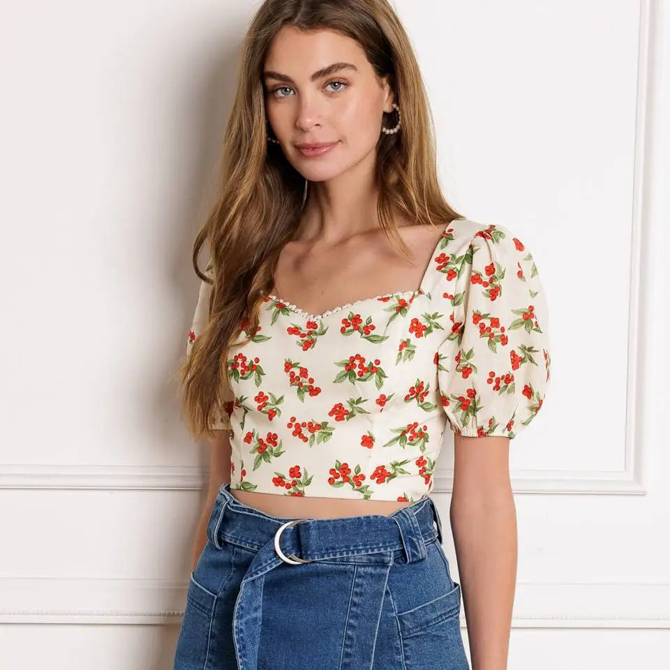 A Printed Woven Crop Top