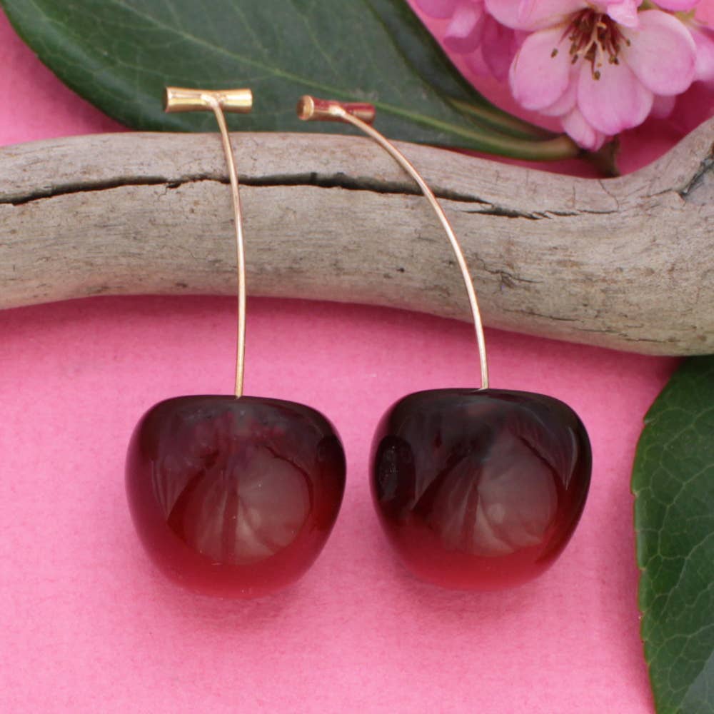 Deep Red Cherry Drop Earrings