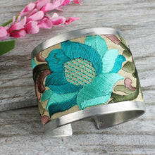 Load image into Gallery viewer, Turquoise Flower Embroidered Elegance Cuff Bracelet
