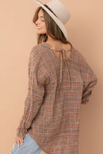 Load image into Gallery viewer, Washed Cotton Plaid Frayed Edge Tie Back Blouse
