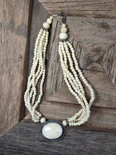 Load image into Gallery viewer, 5 Strand Bone Bead Necklace with Bone Cameo
