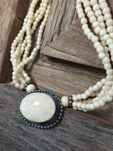 Load image into Gallery viewer, 5 Strand Bone Bead Necklace with Bone Cameo
