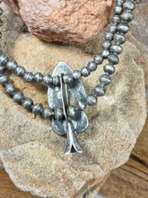 Load image into Gallery viewer, Single Squash Blossom Necklace with 2 Strands of Navajo Pearl beads
