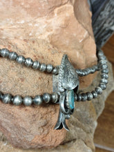 Load image into Gallery viewer, Single Squash Blossom Necklace with 2 Strands of Navajo Pearl beads
