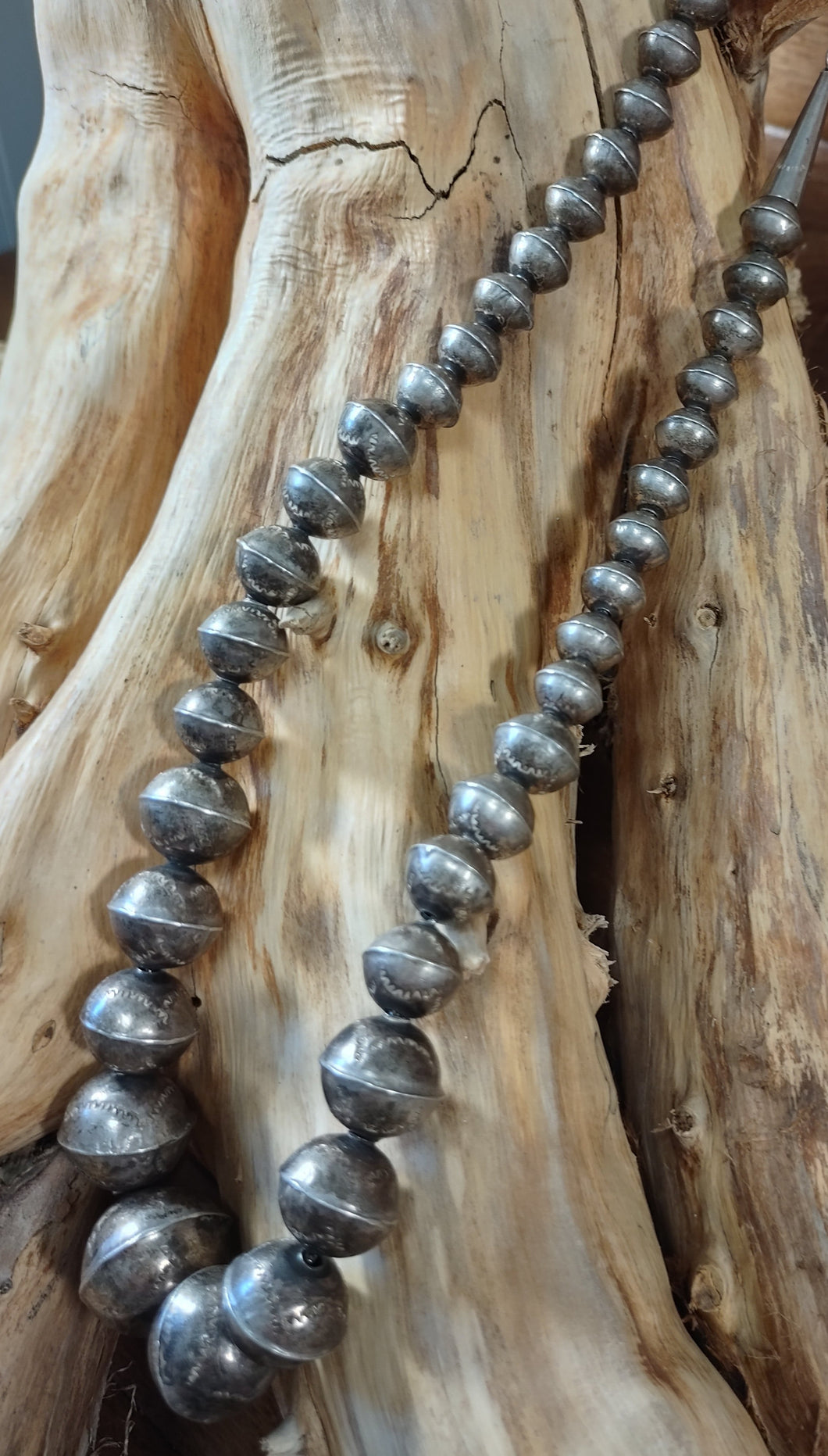 Graduated Navajo Pearl Necklace with hand stamped beads