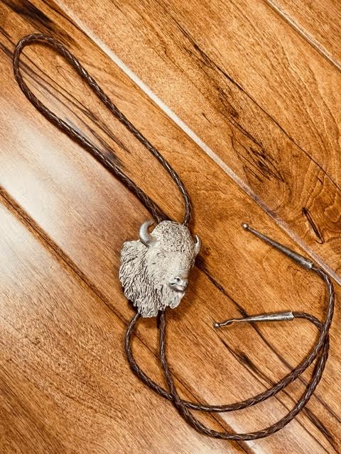 Buffalo Bolo Tie Necklace Signed by artist A. Goldstein