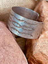 Load image into Gallery viewer, Old Pawn Native American Navajo Sterling Silver Hand Stamped Wide Cuff Bracelet
