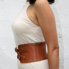Load image into Gallery viewer, Studded Leather Corset Belt with Double Buckle
