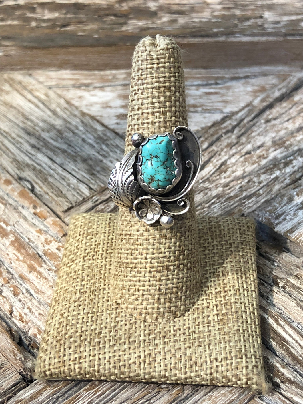 Navajo Turquoise and Leaf Ring