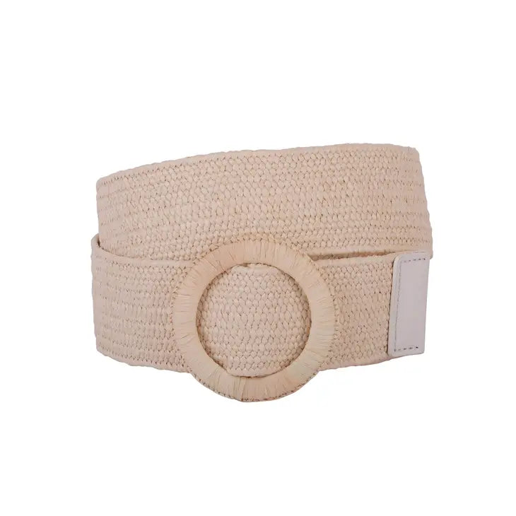 Woven Raffia Circle Buckle Stretch Waist Belt