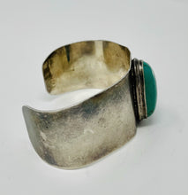 Load image into Gallery viewer, Large Silver Navajo Cuff with large turquoise stone, great patina
