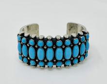 Load image into Gallery viewer, Silver Cuff with 30 Turquoise Stones and stampwork
