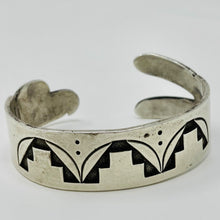 Load image into Gallery viewer, Silver Cuff with pyramid overlay, eagle at the ends
