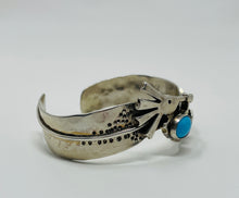 Load image into Gallery viewer, Silver Cuff with 1 turquoise stone and silver Kokopelli
