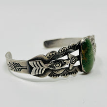 Load image into Gallery viewer, Fred Harvey Era Silver Cuff w Green Turquoise Stone
