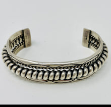 Load image into Gallery viewer, Navajo Silver Cuff with Spiral Center Surrounded by Smaller Spirals and Stampwork
