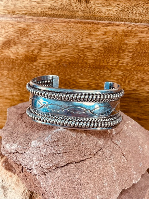 Old Pawn Navajo Sterling Silver Hand Stamped Twisted Rope cuff Bracelet