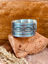 Load image into Gallery viewer, Heavy Navajo Hand Stamped Wide Silver Cuff Bracelet

