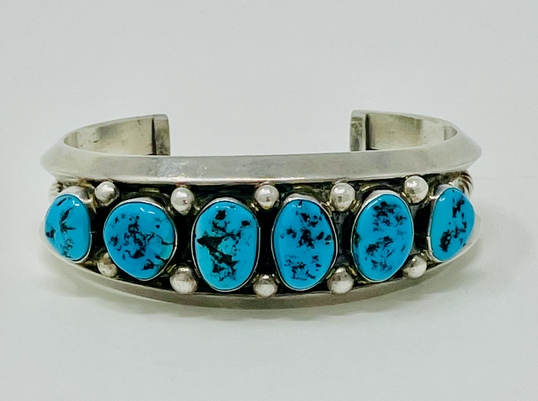 Silver Cuff with 6 Turquoise Stones