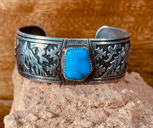 Load image into Gallery viewer, Richard Singer Storyteller Horse Cuff Bracelet with Blue Turquoise stone
