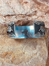 Load image into Gallery viewer, Navajo Indian Sterling Silver cuff bracelet with blue Turquoise Stone
