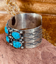 Load image into Gallery viewer, Navajo Sterling Silver Cuff Bracelet featuring 10 gorgeous Turquoise Stones
