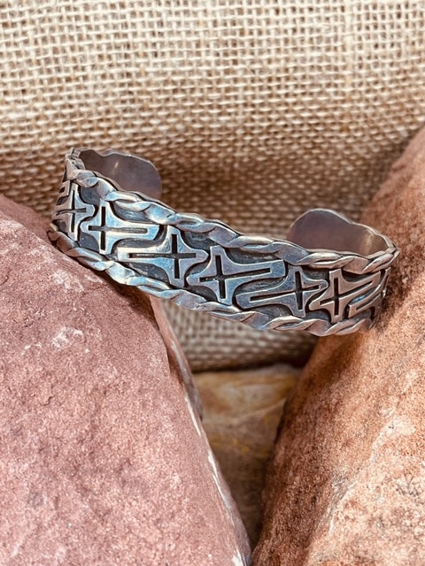 Navajo Silver Cuff Bracelet with Cross Overlays