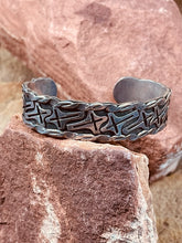 Load image into Gallery viewer, Navajo Silver Cuff Bracelet with Cross Overlays
