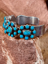 Load image into Gallery viewer, Vintage Zuni Handmade Sterling Silver Turquoise Cluster Cuff Bracelet
