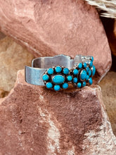 Load image into Gallery viewer, Vintage Zuni Handmade Sterling Silver Turquoise Cluster Cuff Bracelet
