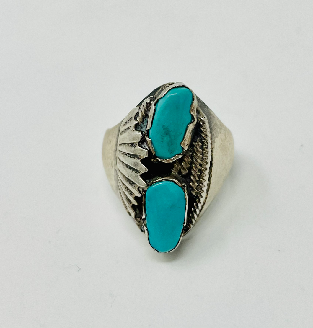 Ring with 2 Turquoise Stones
