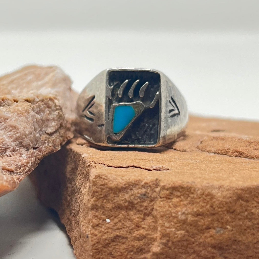 Navajo Kingsman Turquoise Stone Bear Paw Ring