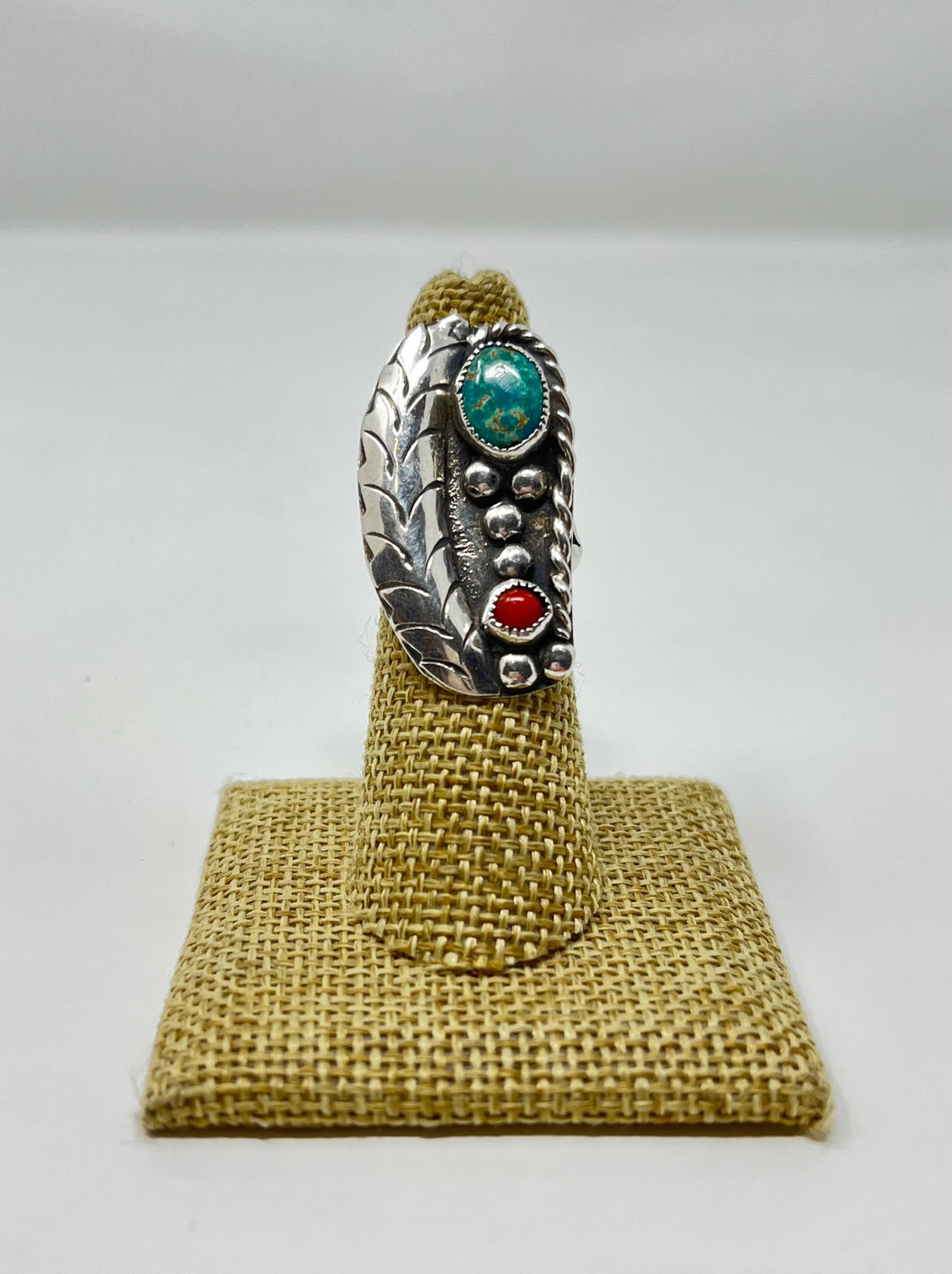 Sterling Silver Turquoise & Coral Ring