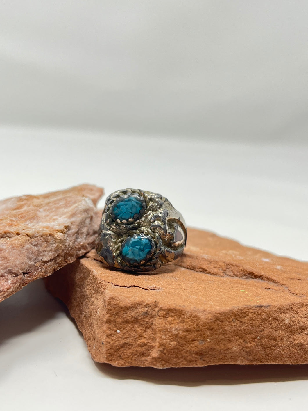 Turquoise and Coral Stone Navajo Ring