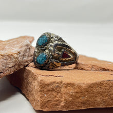 Load image into Gallery viewer, Turquoise and Coral Stone Navajo Ring

