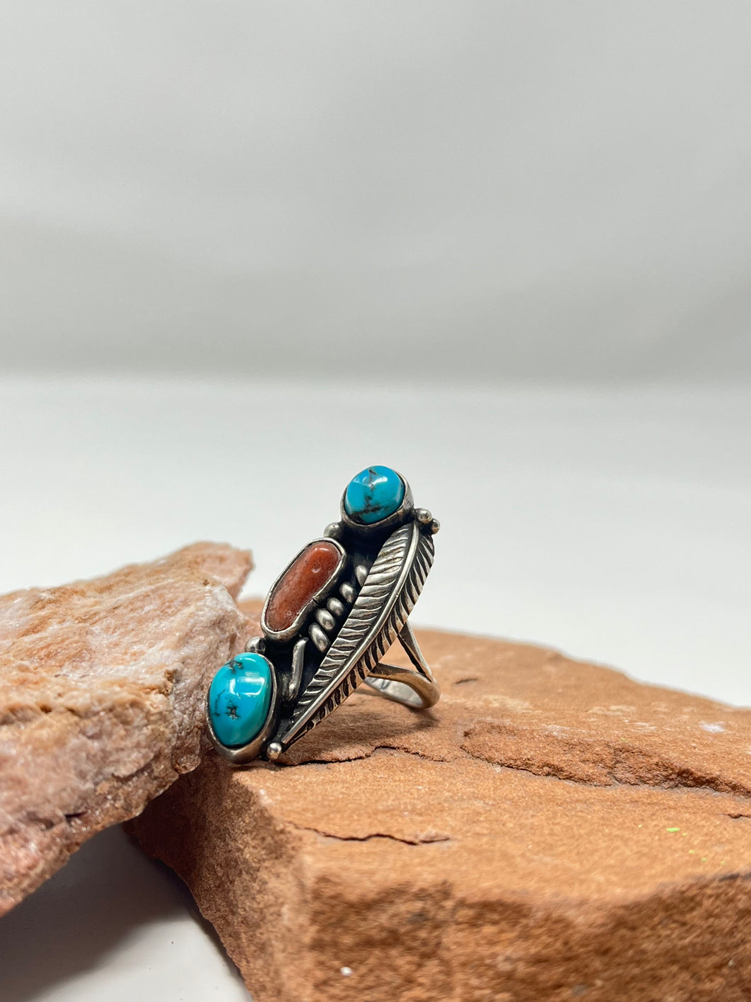 Navajo Turquoise & Coral Ring