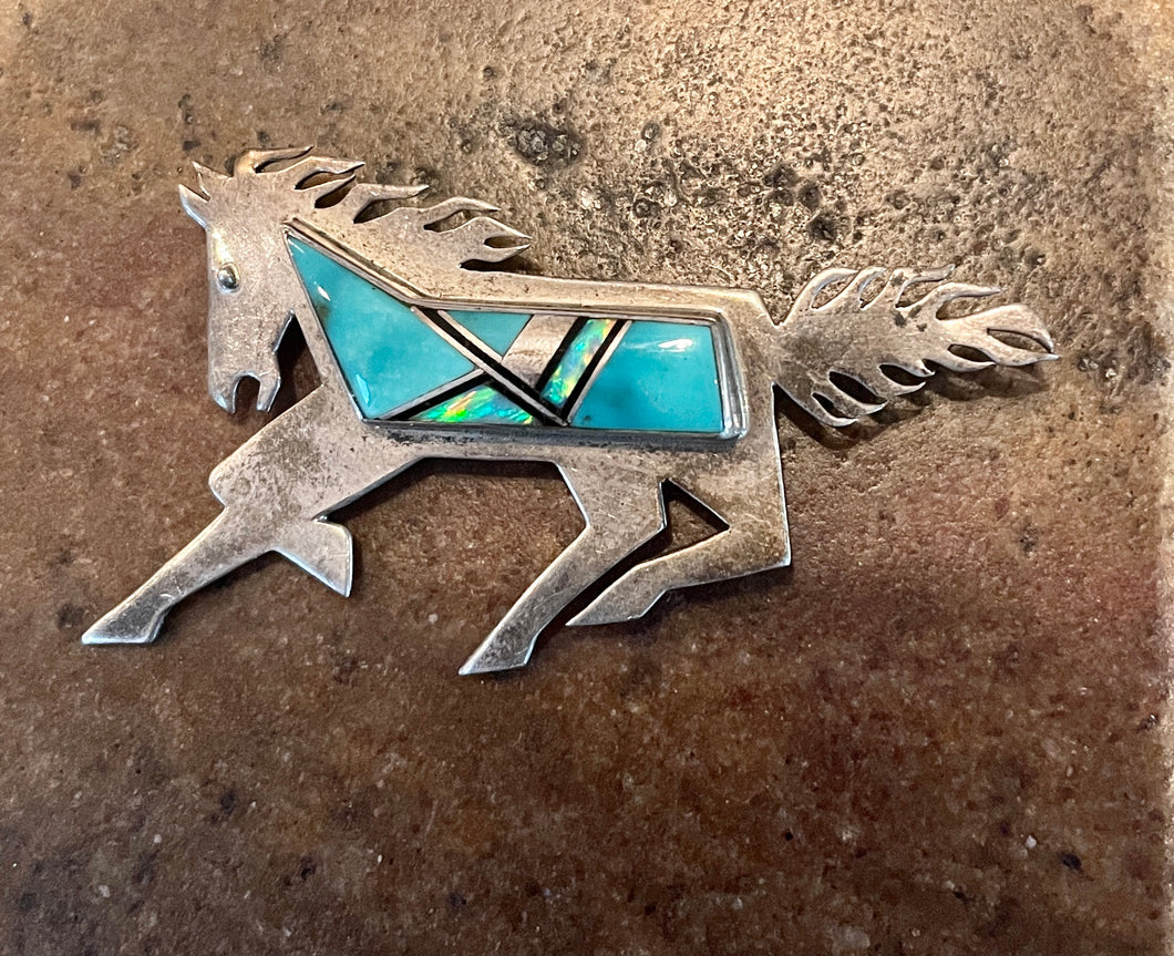 Zuni Inlay Horse Pin