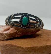Load image into Gallery viewer, Fred Harvey Era Cuff with Turquoise Cabochon

