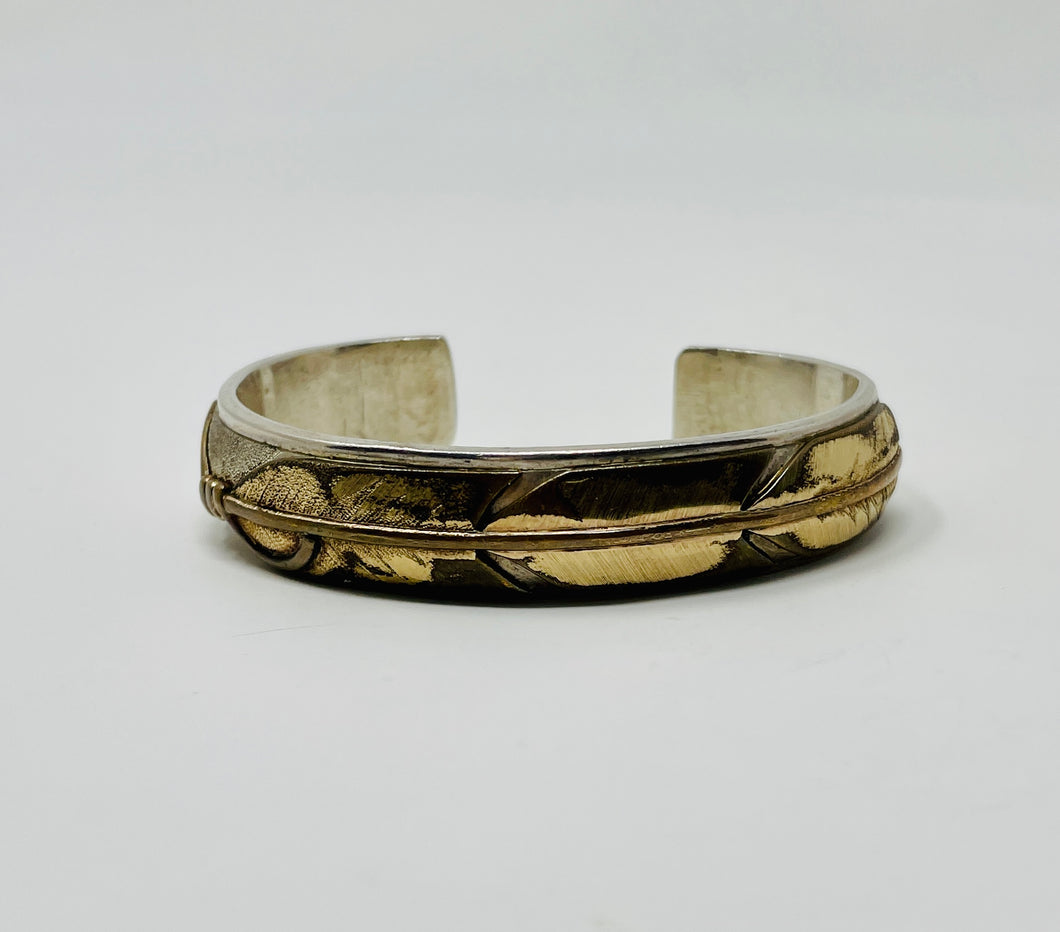 Silver Navajo Cuff with Gold Arrow and Rope