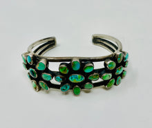Load image into Gallery viewer, Navajo Sterling Silver Cluster Cuff w 27 Turquoise Stones
