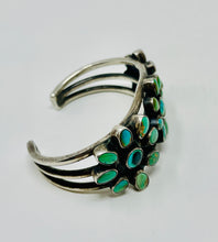 Load image into Gallery viewer, Navajo Sterling Silver Cluster Cuff w 27 Turquoise Stones

