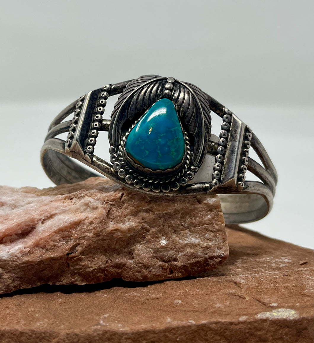 Silver Cuff w Vibrant Teardrop Turquoise Stone