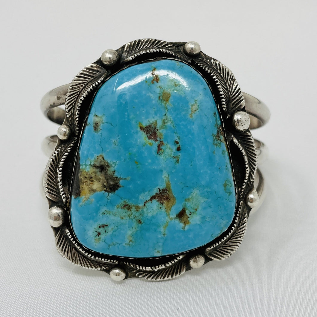Heavy Navajo Cuff with Large Turquoise Cabochon