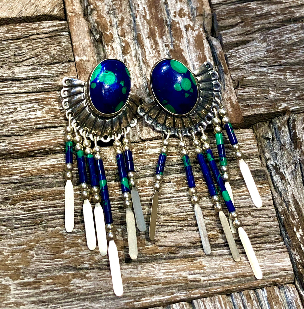 Azurite and Opal Sterling Silver Earrings