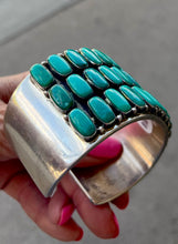 Load image into Gallery viewer, Wide Silver Cuff with 33 Turquoise Stones
