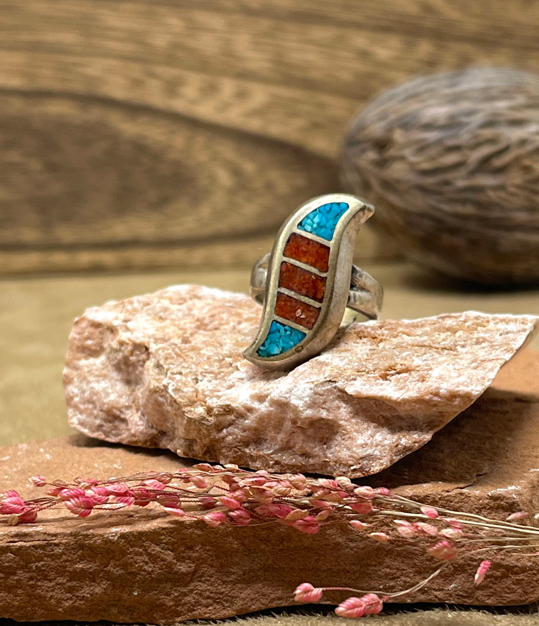 Zuni Ring w/ Turquoise and Coral Stones