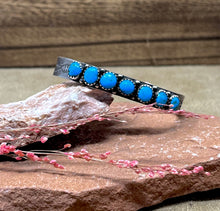 Load image into Gallery viewer, Zuni Row Cuff w 7 turquoise cabochons
