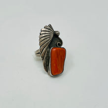 Load image into Gallery viewer, Navajo Ring with Coral and Stamped Embelishment
