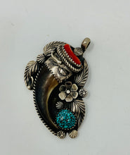 Load image into Gallery viewer, Navajo Bear Claw with Coral and Turquoise Cabochon

